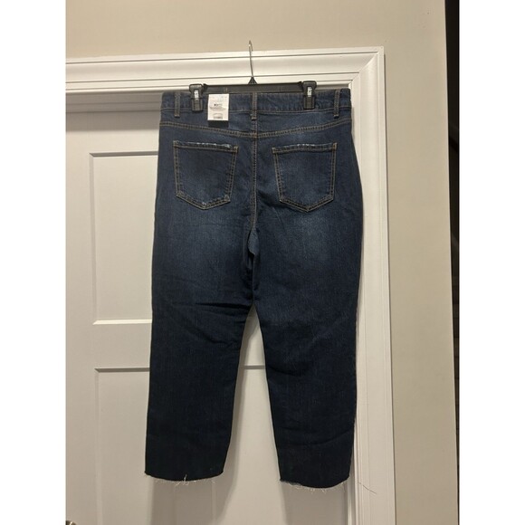 Time and Tru Straight Crop Jean Womens Sz 16 Distressed High Rise Dark Wash NWT - Picture 5 of 7
